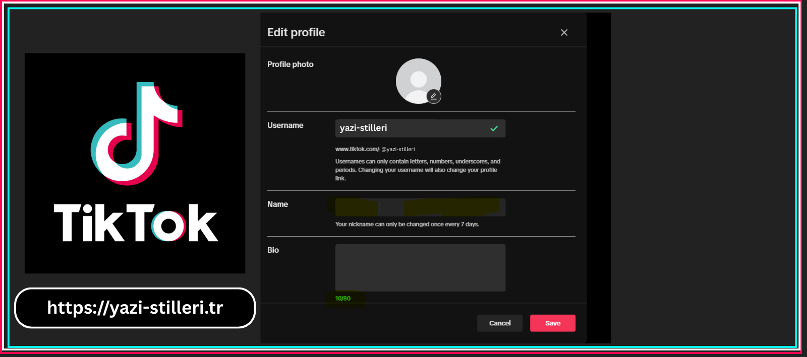 TikTok görünmez yazı bio